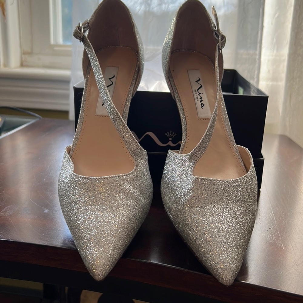 Silver glittery shoes worn once - six 7m